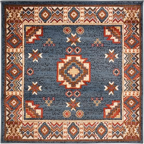 Nevita Collection Southwestern - Alfombra geométrica de diseño nativo americano (Tribal azul, 3 x 3)