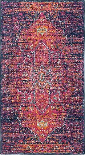 SAFAVIEH Evoke Collection EVK275F Medallón oriental envejecido, no desprende pelusa, 2 pies 2 pulgadas x 4 pies, color azul fucsia