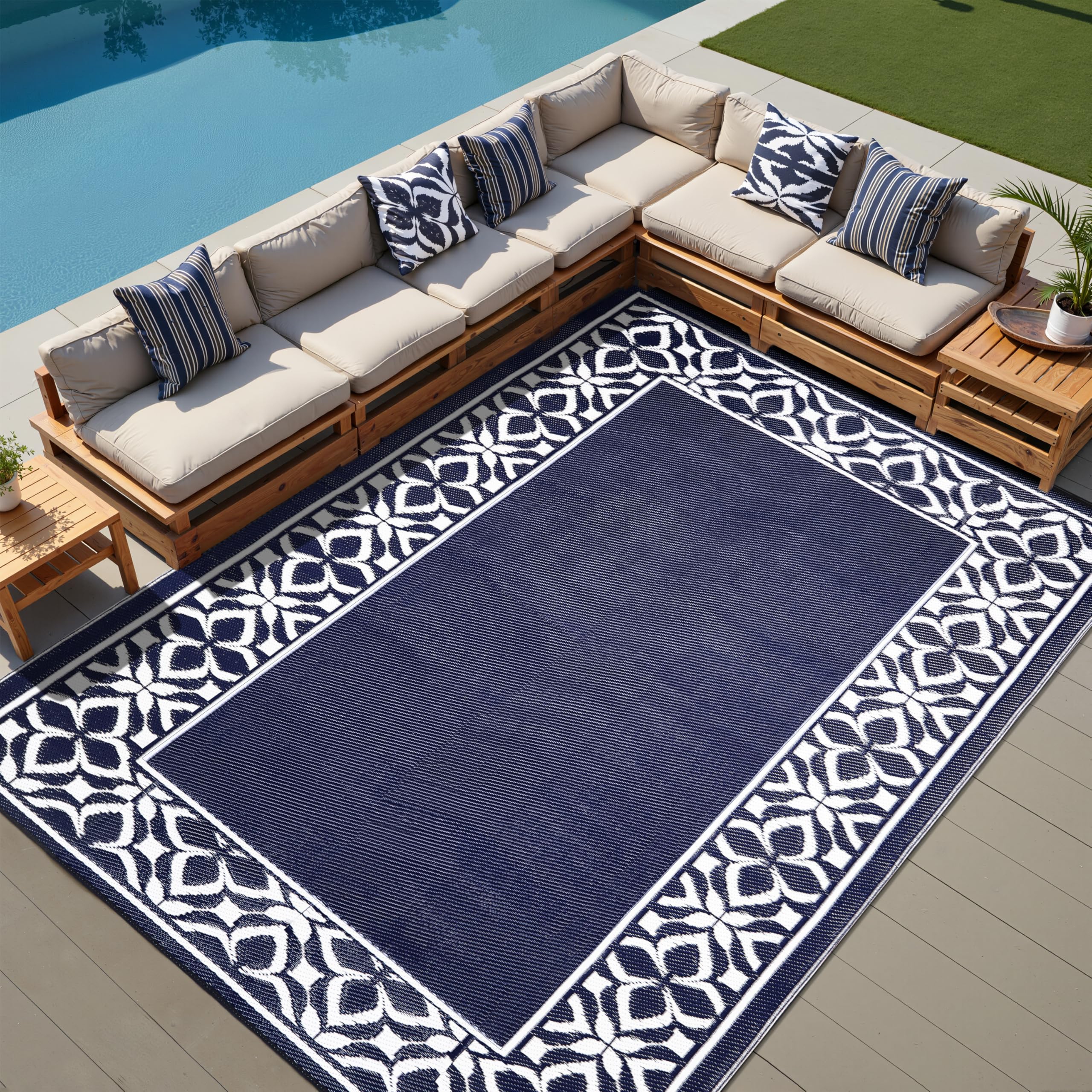 Amazon.com: PureCozy Outdoor Plastic Straw Rug Navy Blue Large