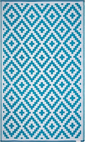 Miniatura 3 de FH Home - Alfombra para exteriores, impermeable, resistente a la decoloración, reversible, plástico reciclado de alta calidad, acabado geométrico