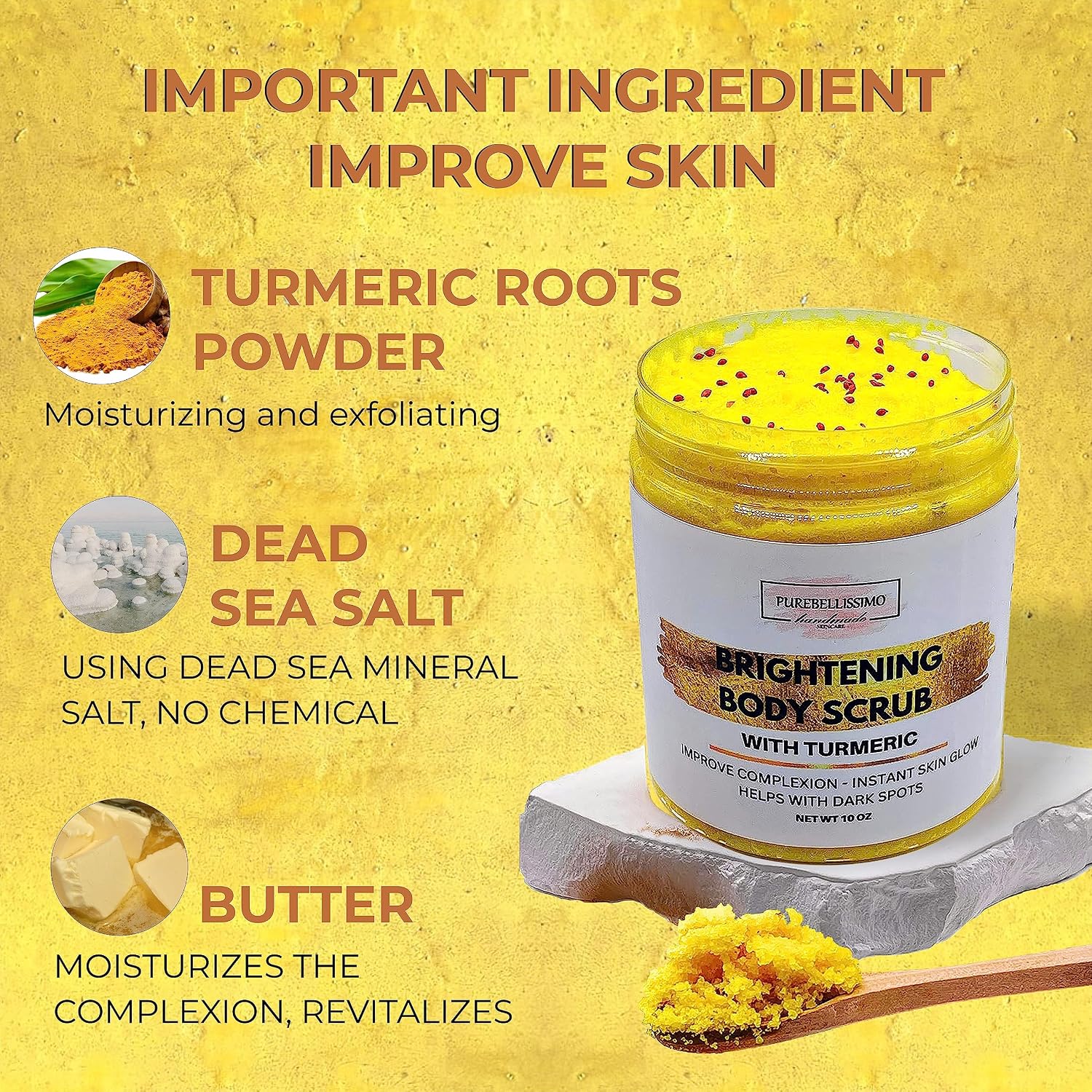 SUGAR BODY SCRUB Brightening Turmeric Exfoliant for Dark Spots