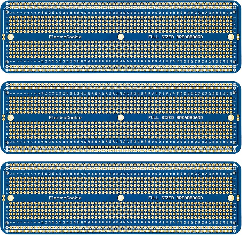 ElectroCookie Solderable Breadboard Large PCB Board for Electronics Projects Compatible for DIY Arduino Soldering Projects, Gold-Plated (3 Pack, Blue)