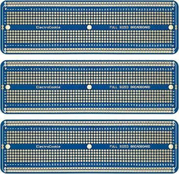 ElectroCookie Solderable Breadboard Large PCB Board for Electronics Projects Compatible for DIY Arduino Soldering Projects, Gold-Plated 3 Pack, Blue