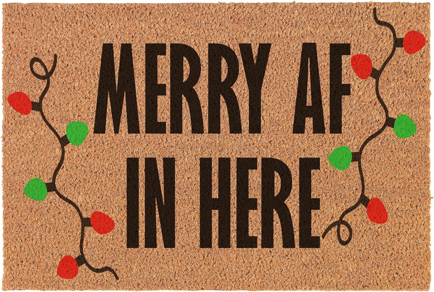 Welcome Doormat Natural Coco Coir Door Mat Merry AF in Here Christmas Funny (30" x 18")