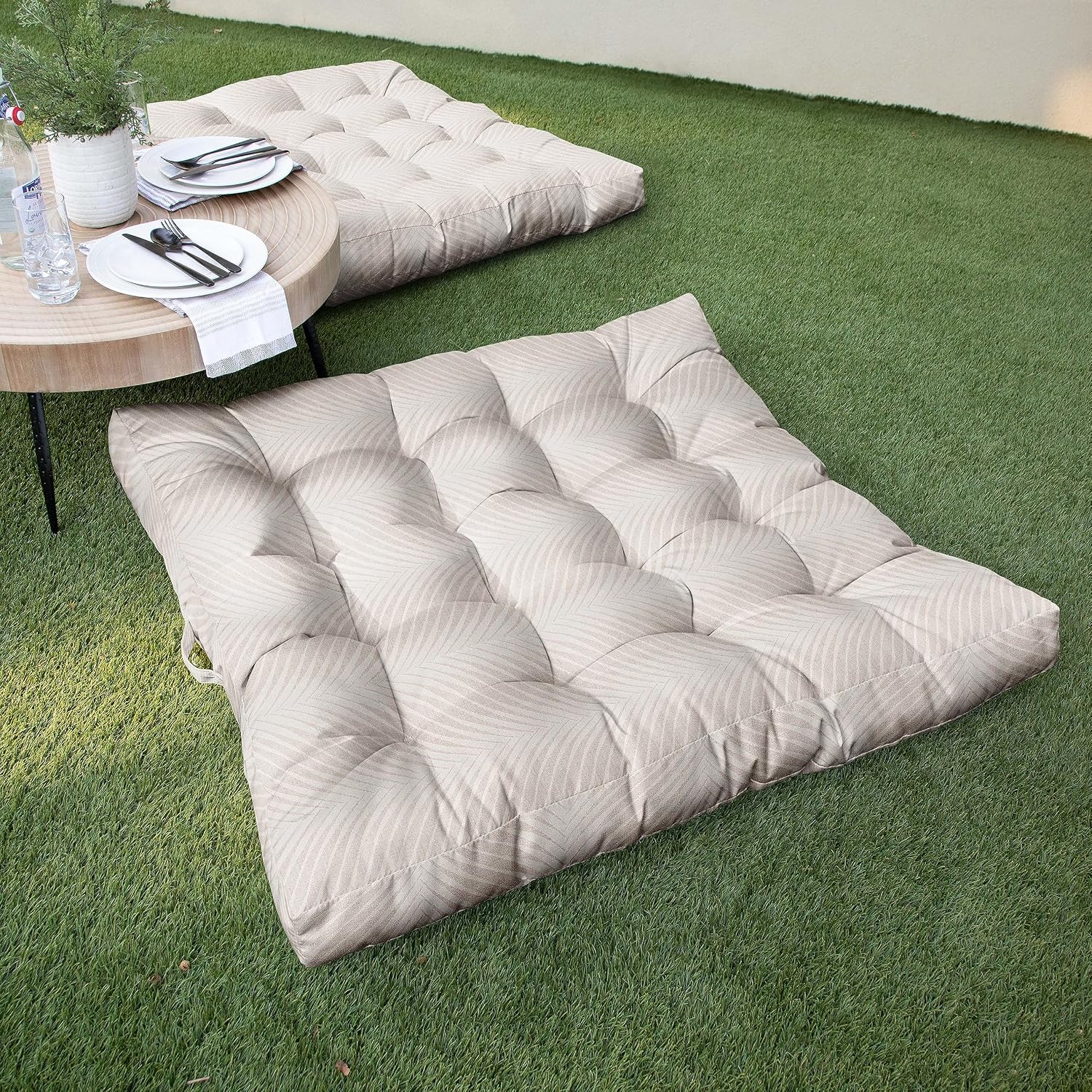 Sorra Home Outdoor Tufted Floor Pillow Single, 40" x 40" x 5", Clock Out Cloud