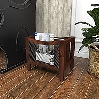 Vista 7 de Deco 79 Revistero de madera con 3 ranuras y paneles laterales de red, 15 x 11 x 13 pulgadas, color marrón