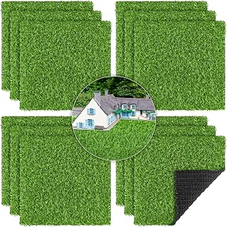 Aodaer 12-Pack 12x12 Inch Artificial Grass Mats - Realistic Synthetic Turf Squares with Drainage Holes for Patio, Balcony, Chicken Coop & DIY Projects, Spring Green