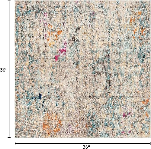 Miniatura 2 de SAFAVIEH MAD425F Madison Collection Alfombra decorativa cuadrada de 3', grisdorado, diseño abstracto bohemio desgastado, no desprende pelusa, para