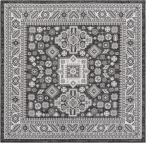 Miniatura 153 de Rugs.com Outdoor Aztec Collection Alfombra – 4 x 6 pies alfombra de tejido plano gris carbón perfecta para salas de estar, grandes comedores, planos