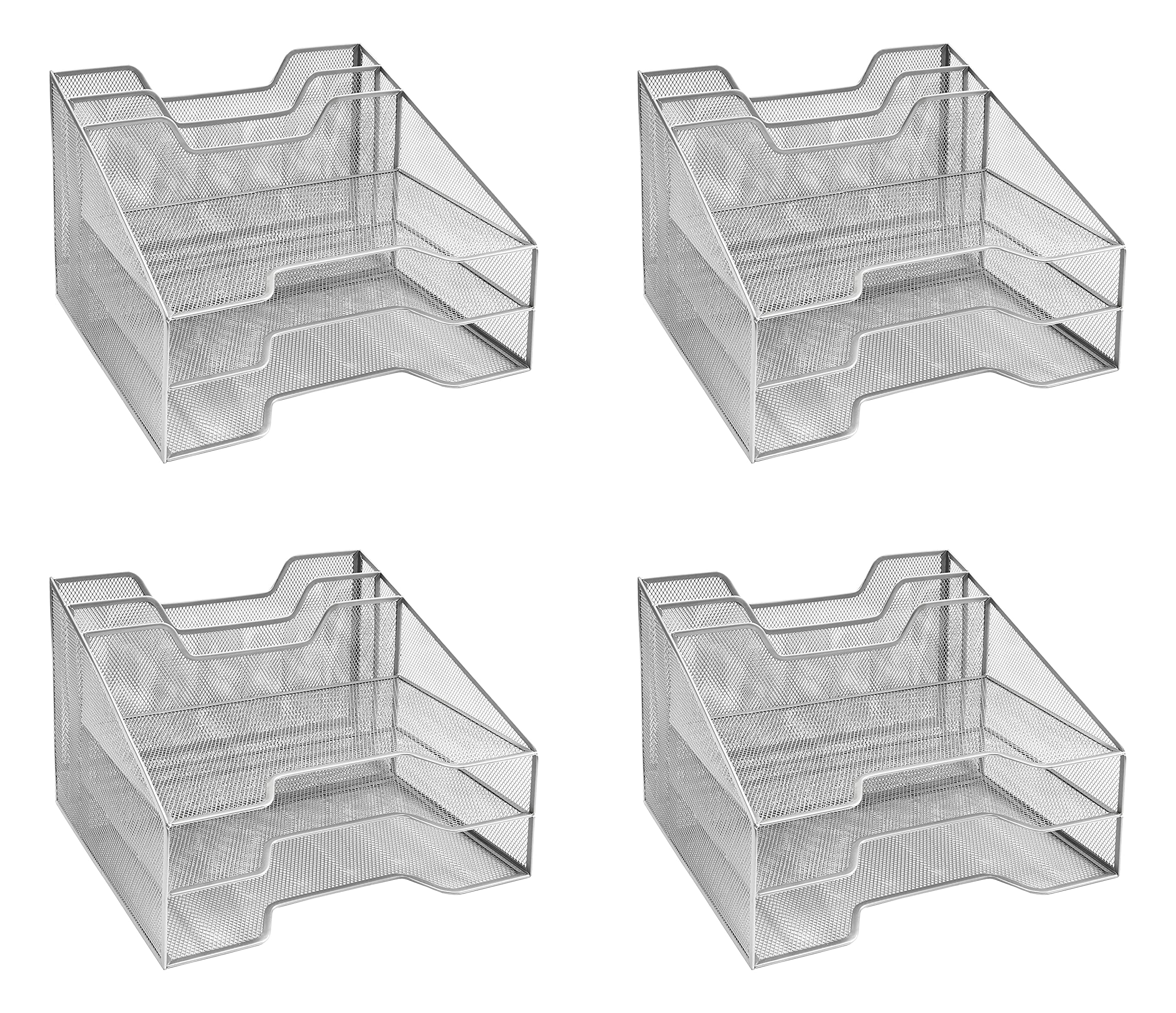 OSCO Silver Wiremesh File Organiser | Pack of 4 | A4 | Letter Tray | Office Document Holder | Paper Storage | Desk Tidy | 5 Sections | No Assembly Required | 24 x 32 x 29 cm โ image 1