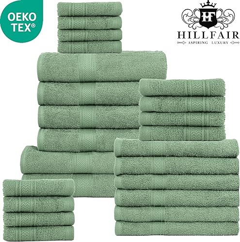 Vista 8 de HILLFAIR Juego de 12 toallas de algodón de 21.16 oz/m², 2 toallas de baño, 4 toallas de mano, 6 toallas de baño, toallas absorbentes de algodón Azul