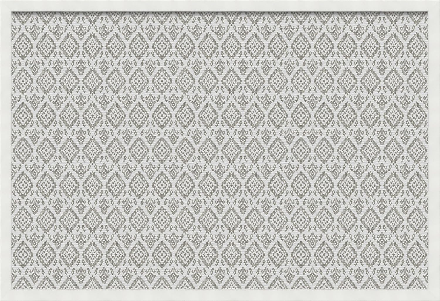 PinPix pin Cork Bulletin Board Made from Canvas, Ikat Vintage Pewter 36x24 Inches 2 x 3 ft and Framed in Satin White Frame (PinPix-1599-36x24_FRBW26074)