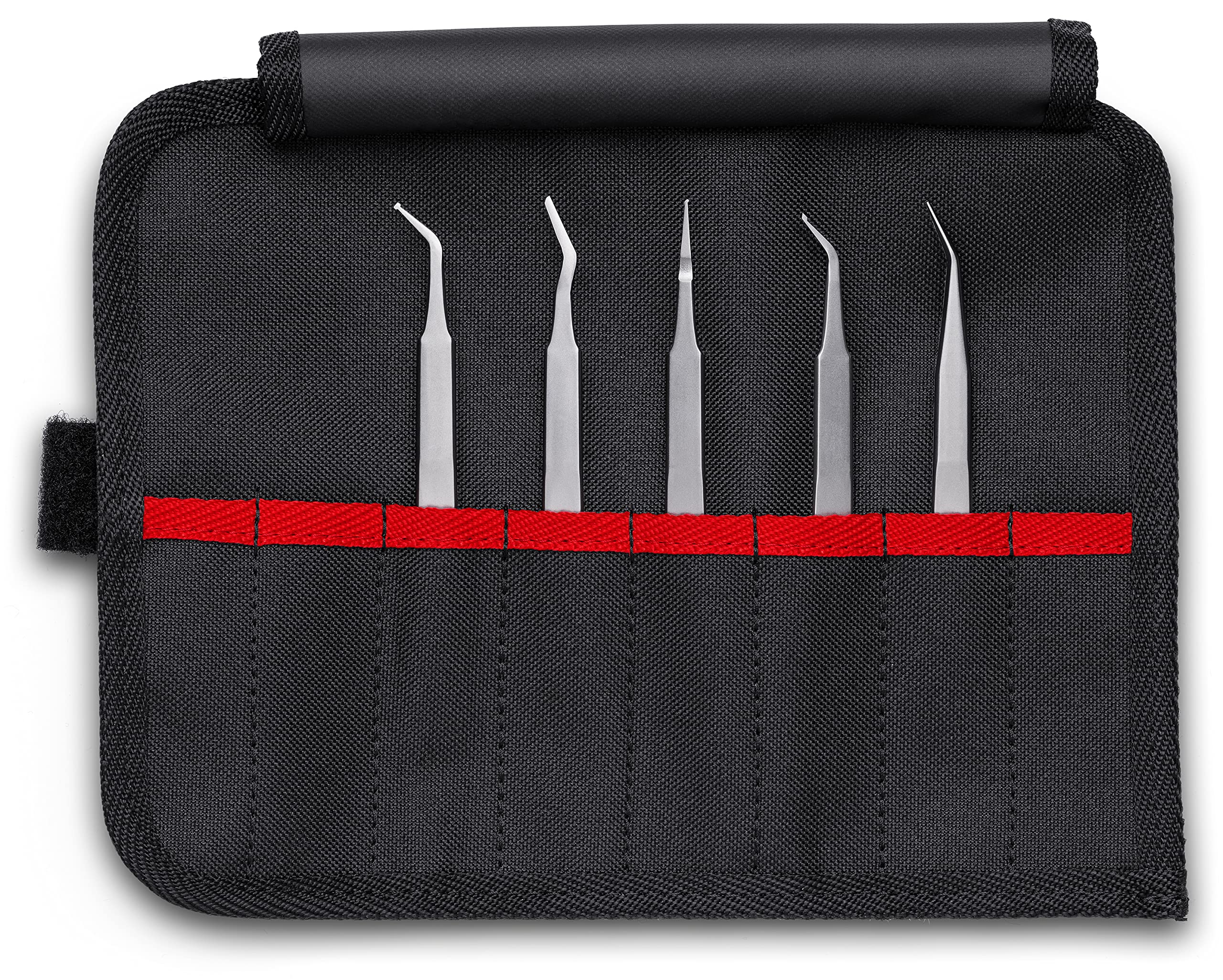 KNIPEX Tools 92 00 03 5 Pc Stainless Steel Tweezers Set in Tool Roll-SMD, Silver