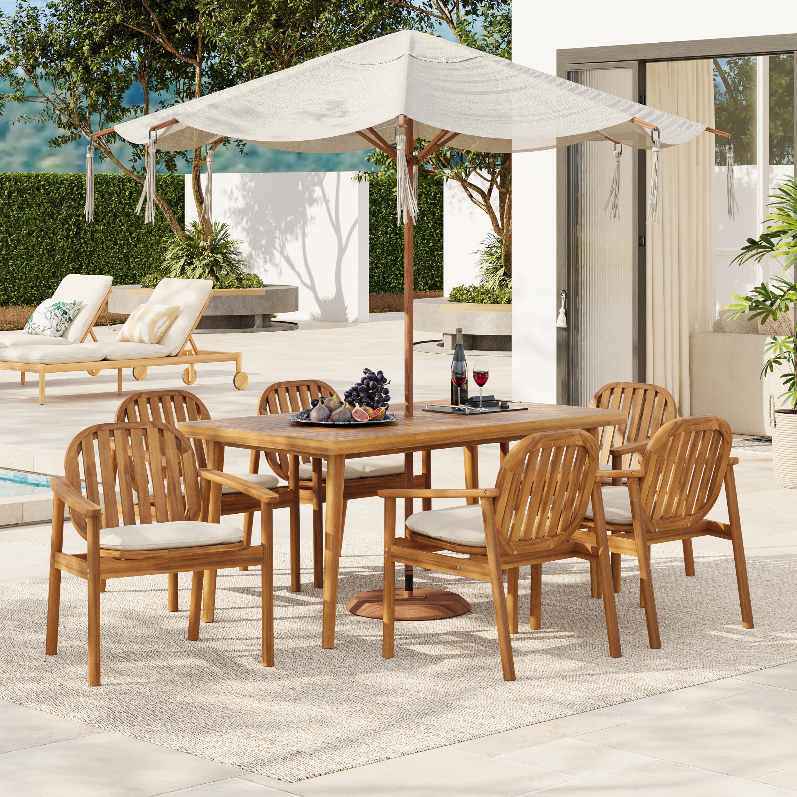 Christopher Knight Home Meja Acacia Wood Outdoor Dining Set