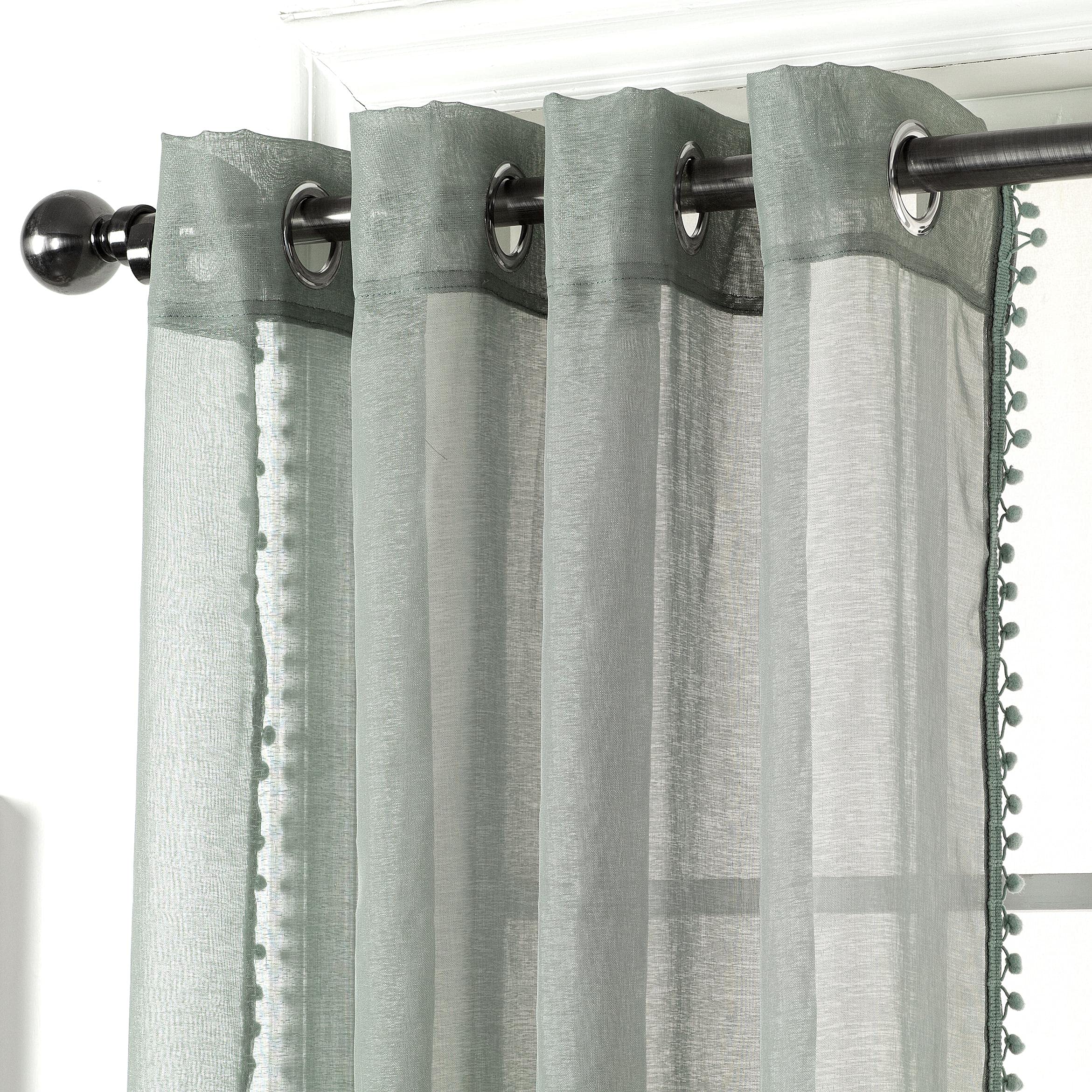 Amania Trading Ltd Girls Duckegg Duck Egg Pom Pom Eyelet Ring Top Header Linen Look Sheer Voile Children Modern Curtain Panels 90" (229Cm) Drop