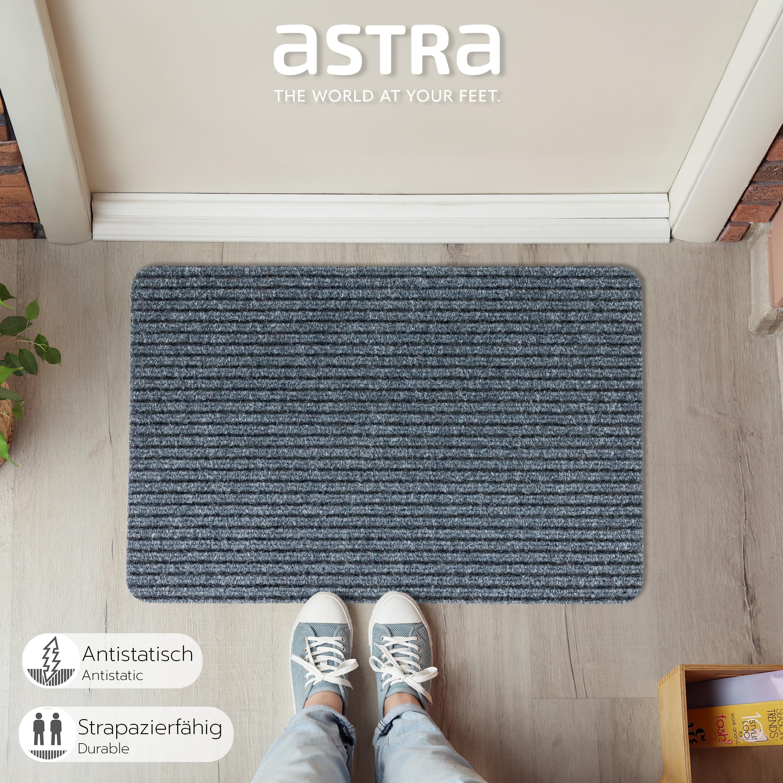 Astra Zerbino interno grigio antisdrucciolo - zerbino 50x80 cm set di 2 idrorepellenti - zerbino Rib Line resistente e antistatico