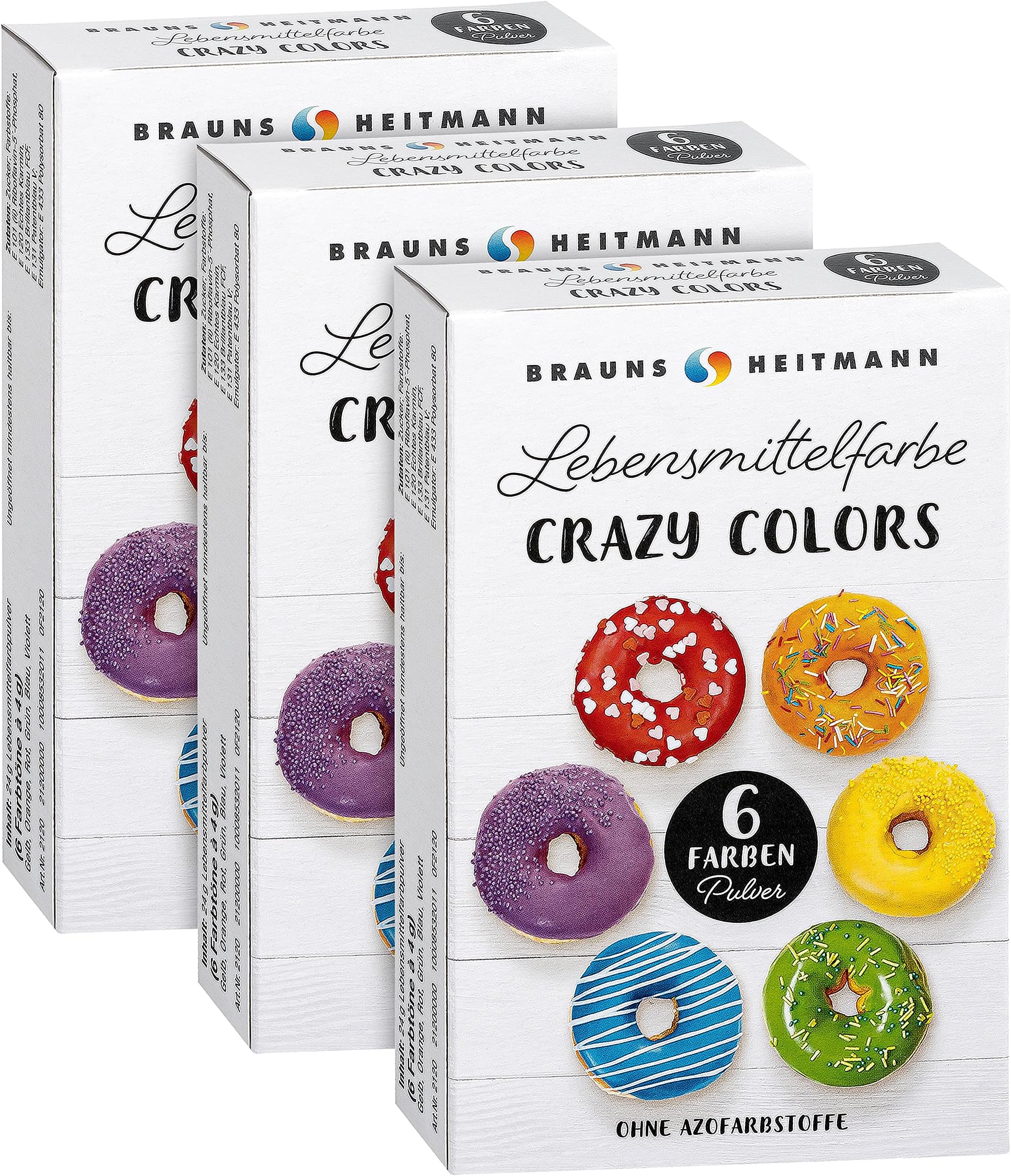 Brauns-HeitmannCrazy Colours food powder dye to decorate desserts, glazes, marzipan, ornaments, sugar coatings – 6 food colourings in red, green, blue, orange, yellow violet for baking and decorating