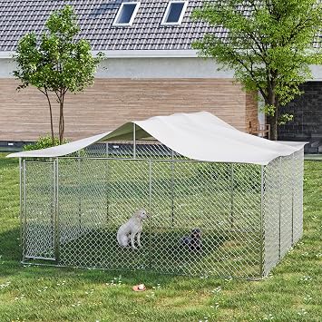 OUYESSIR 15x15x8 FT Large Dog Kennel Outdoor Dog Runs with UV Protection Waterproof Cover and Roof, Heavy Duty Dog Pens with Secure Lock