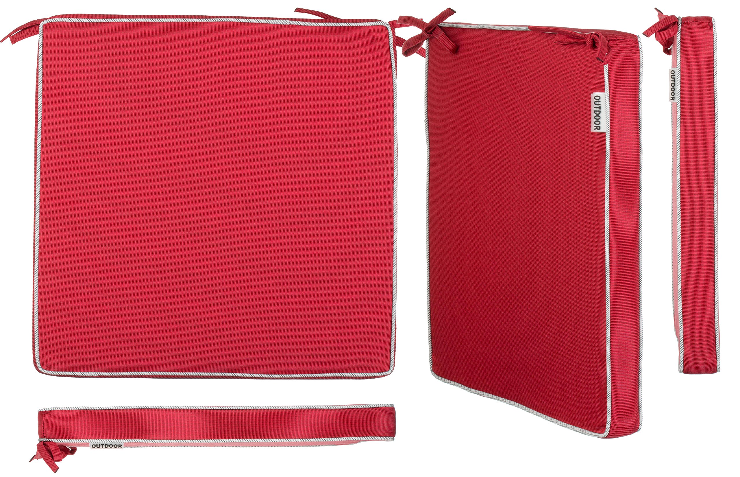 BESTORI Lot De 4 Coussin De Chaise 40x40x4cm - Galette Chaise Avec Ficelles Rouge Imperméable