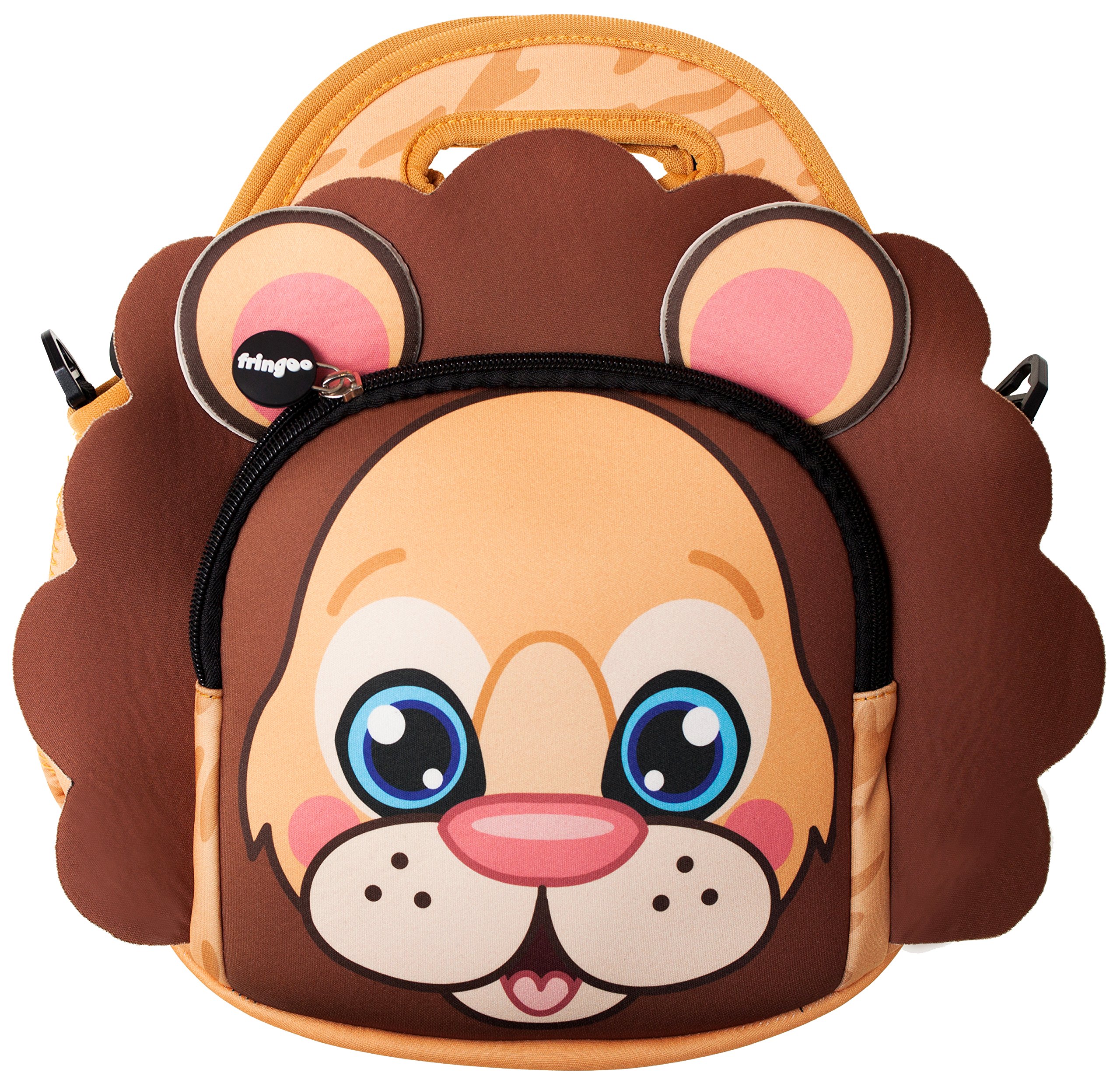 Fringoo Lion Fringoo® Kids Lunch Bag - Made From Neoprene Thermal Insulated Material - School Lunch Bag - Zipped Pocket Shoulder Strap (Lion)