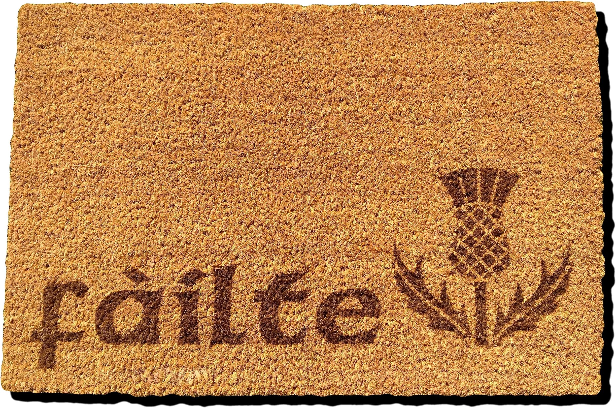FAILTE IRISH SCOTTISH GAELIC WELCOME DOOR MAT 60x40 cm COIR DOORMAT OUTDOOR INDOOR ENTRANCE RUG PRESENT HOUSE WARMING GIFT (FAILTE THISTLE)