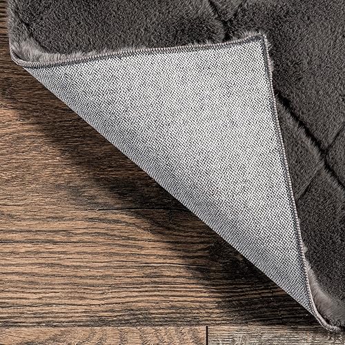 Miniatura 3 de nuLOOM Amy - Alfombra casual de imitación de conejo lavable a máquina, 2 pies 6 pulgadas x 8 pies, color gris