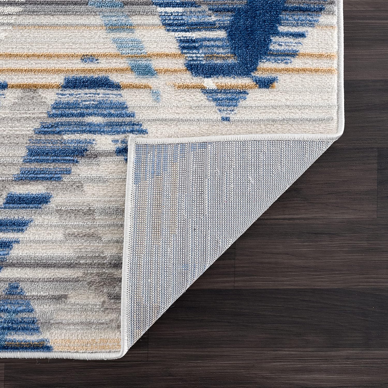 Abani Contemporary Chevron Design Blue, Grey & Yellow 6' x 9' Area Rug Rugs Modern Zigzag Pattern No Shed Dining Room Rug