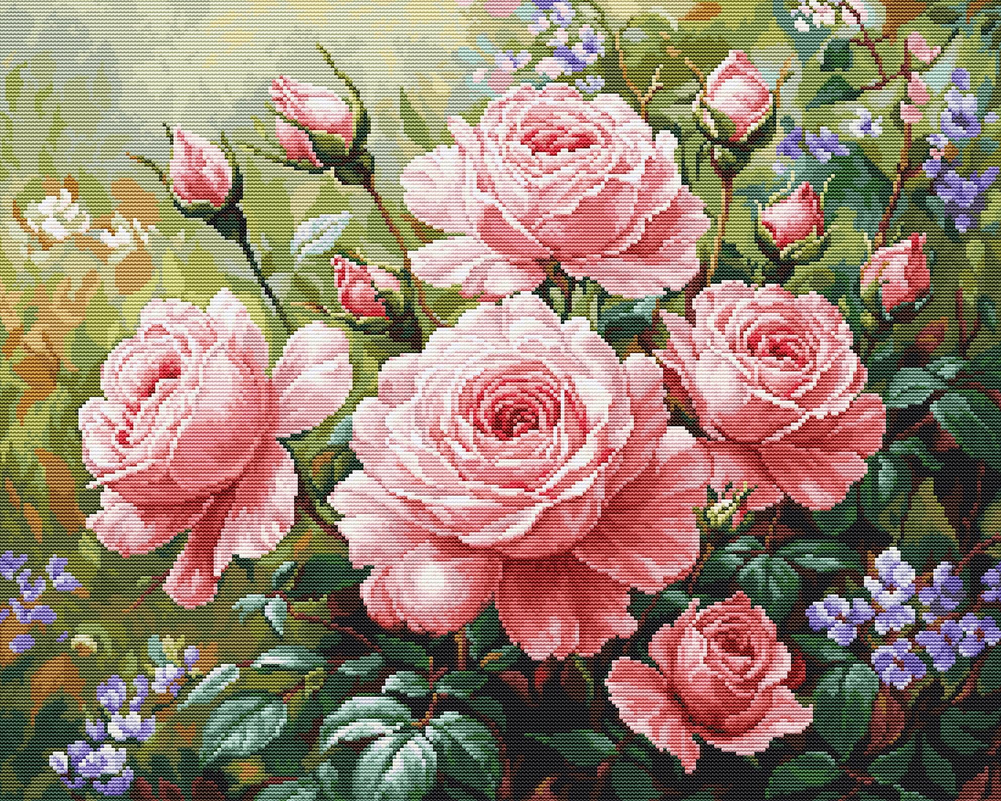 Luca-S The Roses Garden Petit Point Kit Gold - G717, Counted Cross Stitch Kit For Adults, Needlecraft And Embroidery Kit