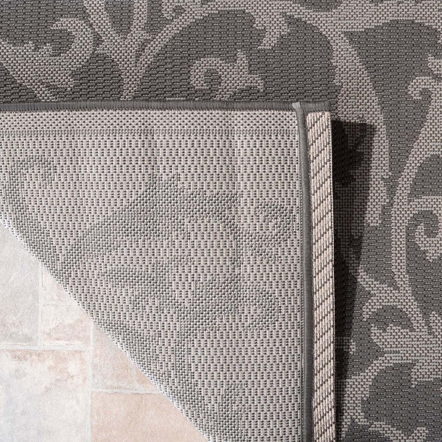SAFAVIEH Washable Rug Outdoor Courtyard Collection - 2' x 3'7", Anthracite & Light Grey, Non-Shedding & Easy Cleaning, Ideal for Patio, Front Door, Entryway, Doormat (CY6533-87)
