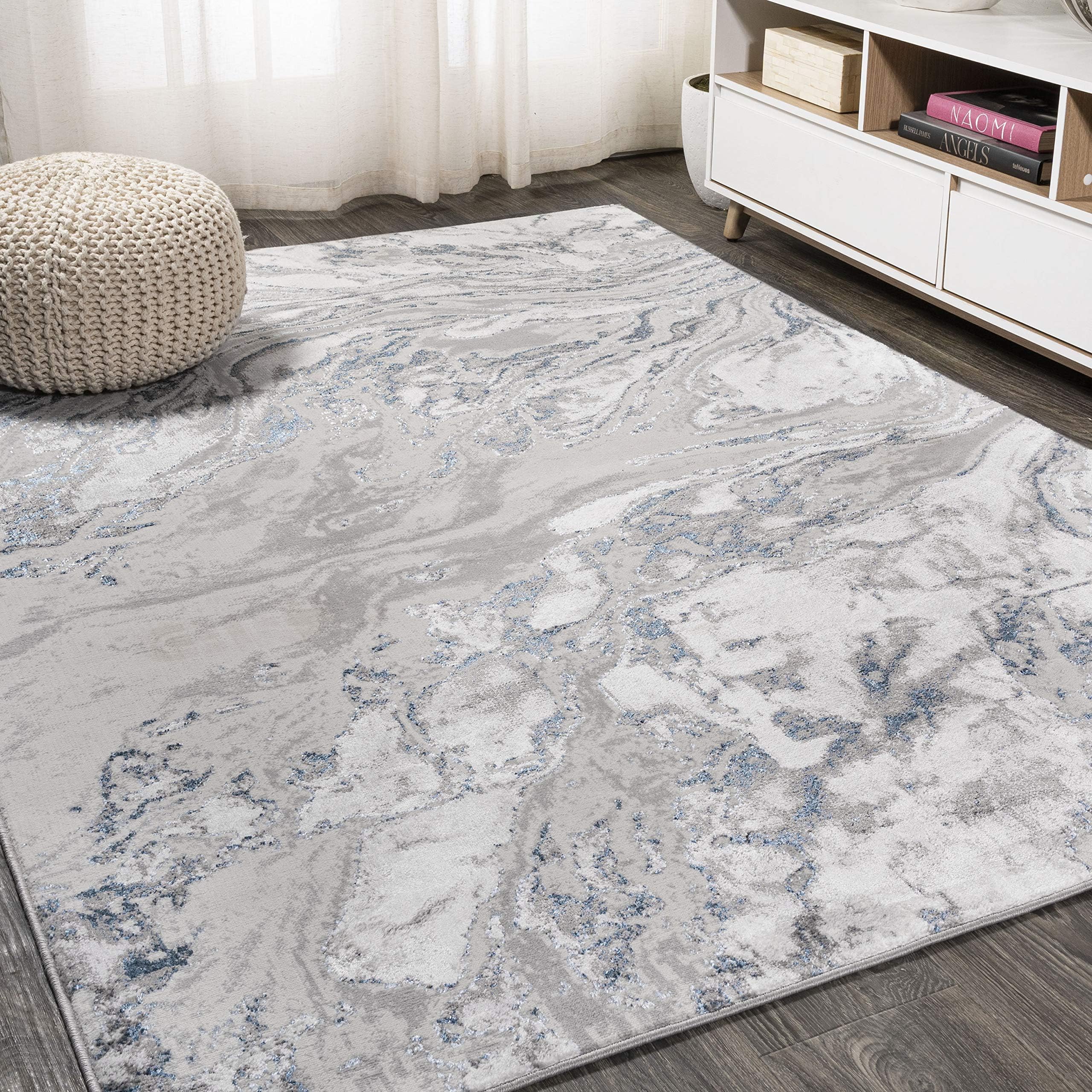 JONATHAN Y SOR203B-8 Swirl Marbled Abstract Indoor Area Rug Contemporary Casual Transitional Easy Cleaning Bedroom Kitchen Living Room Non Shedding, 8 X 10, Gray/Blue