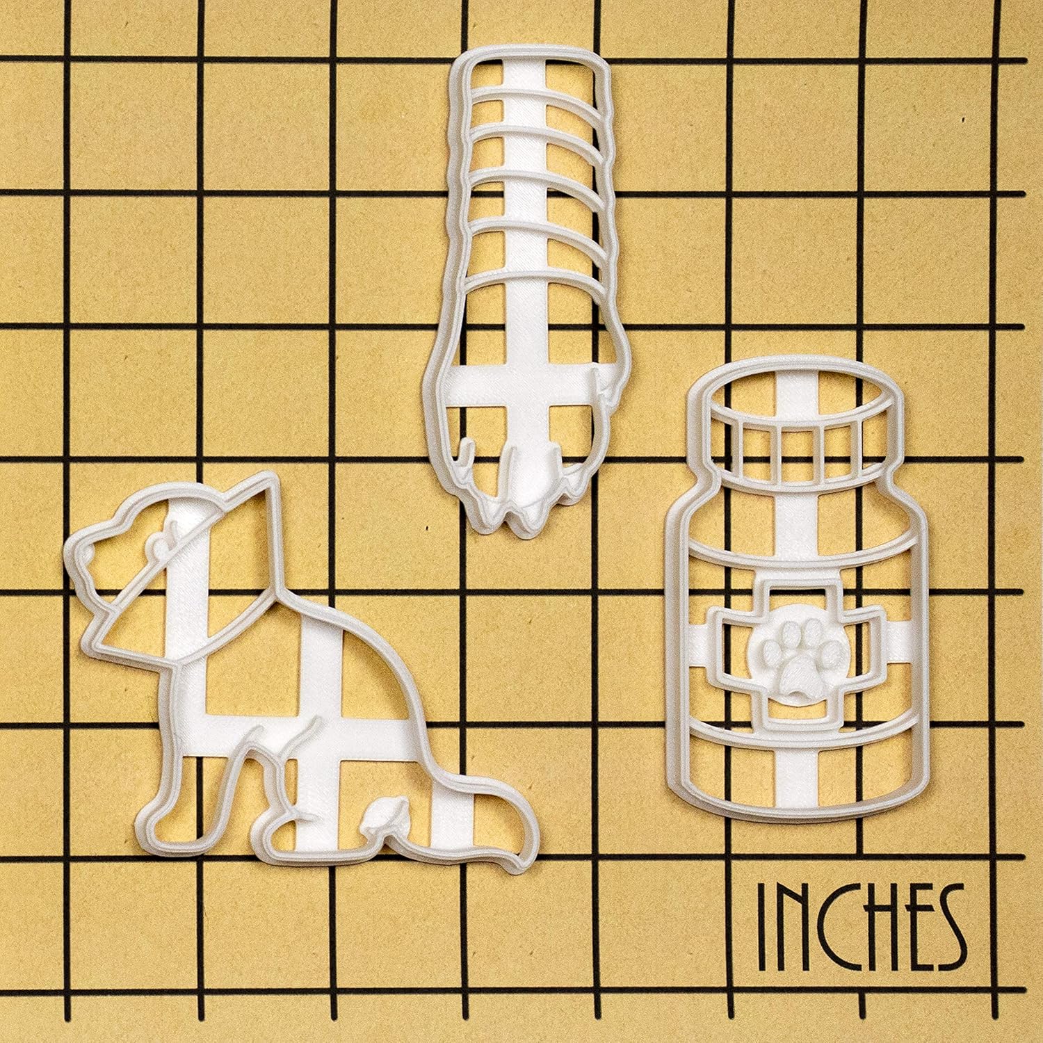 Set of 3 Dog Vet Visit cookie cutters (Designs: Cone of Shame, Bandaged Paw, Pill Bottle), 3 pieces - Bakerlogy