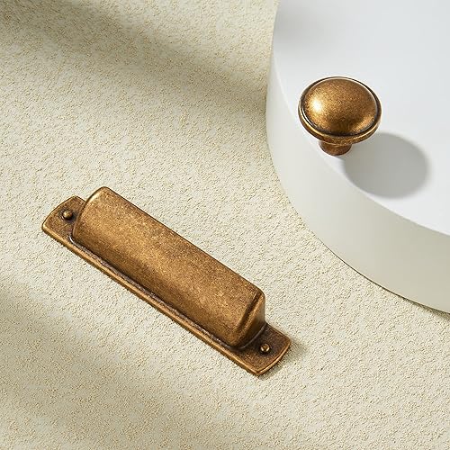 Miniatura 5 de khtumeware Paquete de 10 tiradores de cajón de 3 pulgadas de latón antiguo, tiradores de taza para gabinetes, accesorios de cocina, manijas de