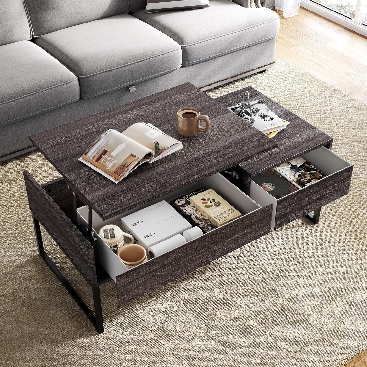 LINSY HOME Lift Top Coffee Table with Storage Drawer and