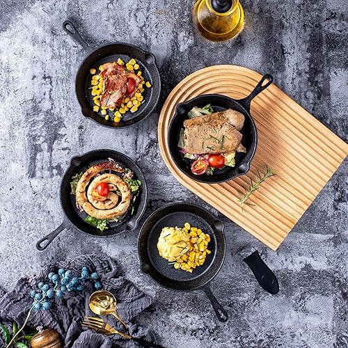 Miniatura 14 de Bruntmor Sartén de hierro fundido pre-sazonado rojo de 12 pulgadas, sartén de hierro fundido segura para horno de 12 pulgadas, juego de sartenes