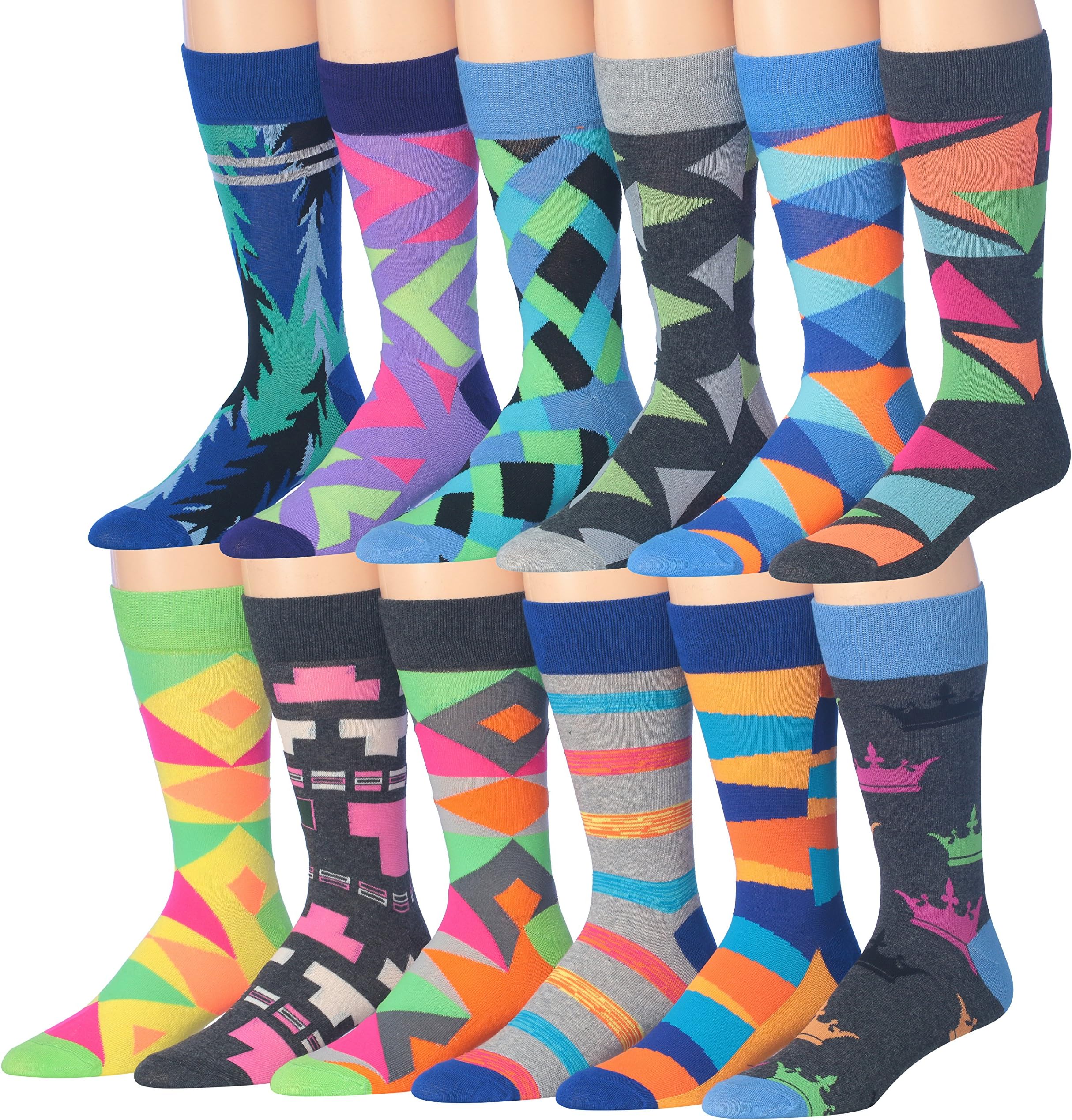 Colorfut Men's 12 Pairs Soft Cotton Blend Colorful Funky Gift Box Dress Socks