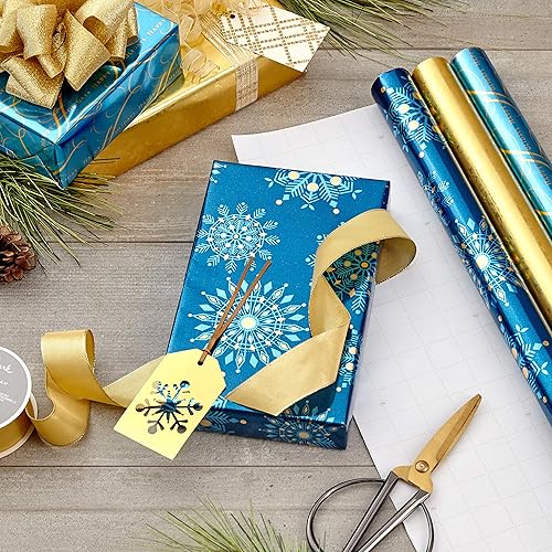Vista 2 de Hallmark Rollos de papel de regalo de Navidad, papel metálico de regalo navideño (paquete de 3: 60 pies cuadrados total) elegante azul marino