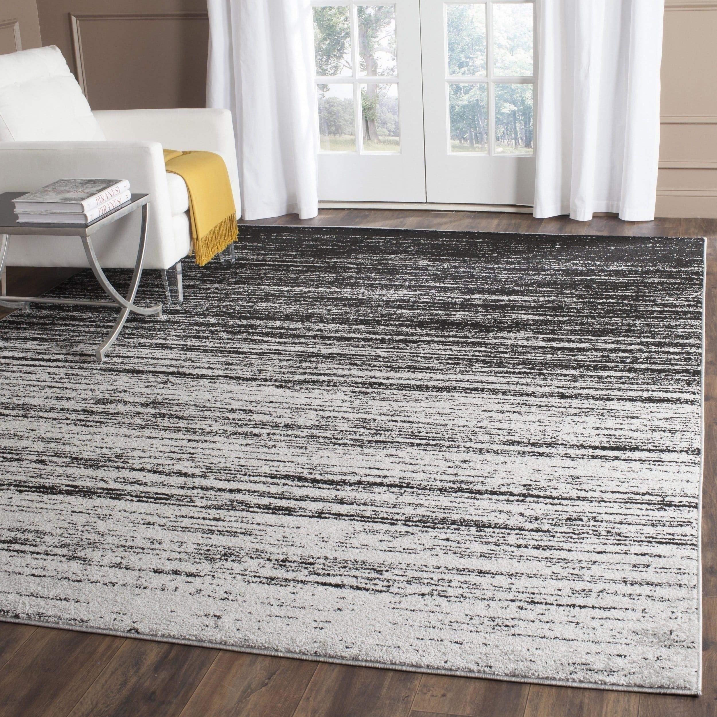 SAFAVIEH Adirondack Collection Area Rug - 8' Square, Silver & Black, Modern Ombre Design, Non Shedding & Easy to Clean, Ideal for Living Room, Bedroom