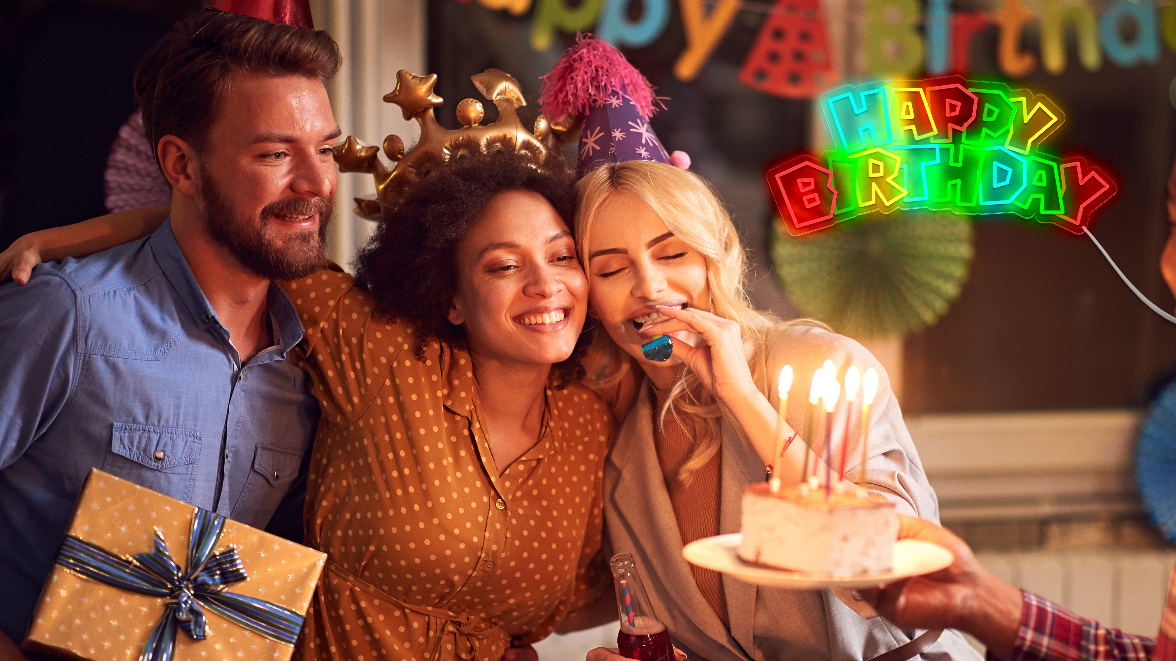 Image of Happy Birthday Neon Sign for Party Decor - LED Happy Birthday Light Up Sign, Dimmer & USB Powered Neon Sign for Backdrop, Birthday LED Lights for Birthday Party Decoration, 17.3 inchx 8.3 inch