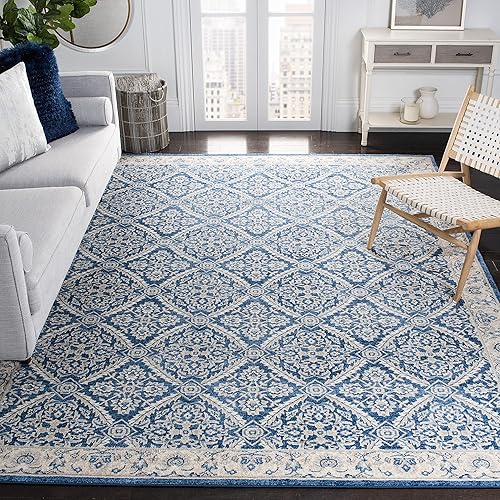 SAFAVIEH Brentwood Collection - Alfombra de área de 9 x 12 pies, color azul marino y crema, diseño oriental tradicional, no desprende pelusa y de SAFAVIEH Brentwood Collection - Alfombra de área de 9 x 12 pies, color azul marino y crema, diseño oriental tradicional, no desprende pelusa y de