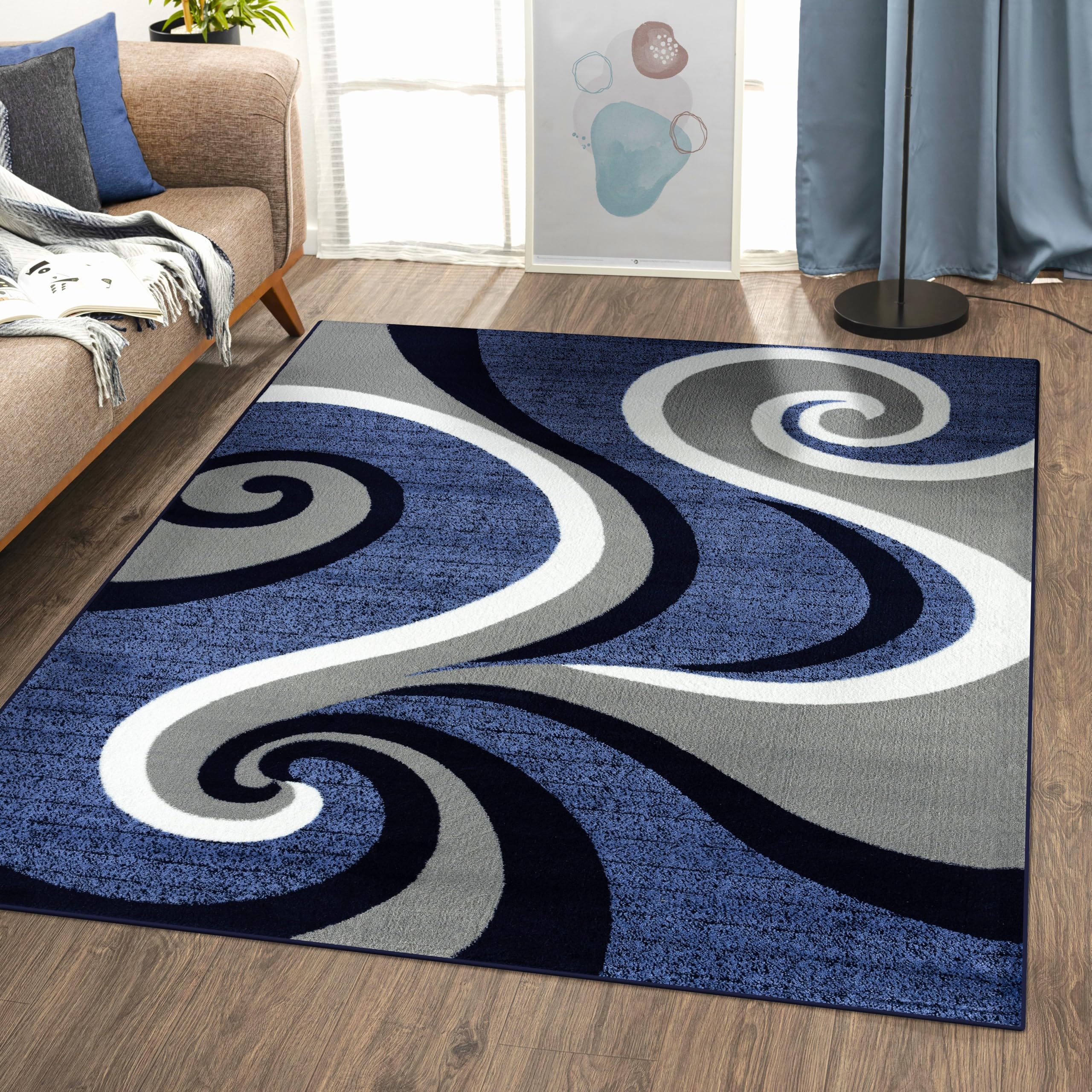 Persian Area Rugs Luxe Weavers Contemporary Abstract Swirl Blue 40x53 Area Rug Carpet Stain Resistant Geometric Modern Rug