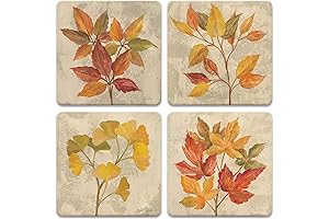 CoasterStone Set - November Leaves: Vibrant Fall Foliage Embroidered on Absorbent Coasters