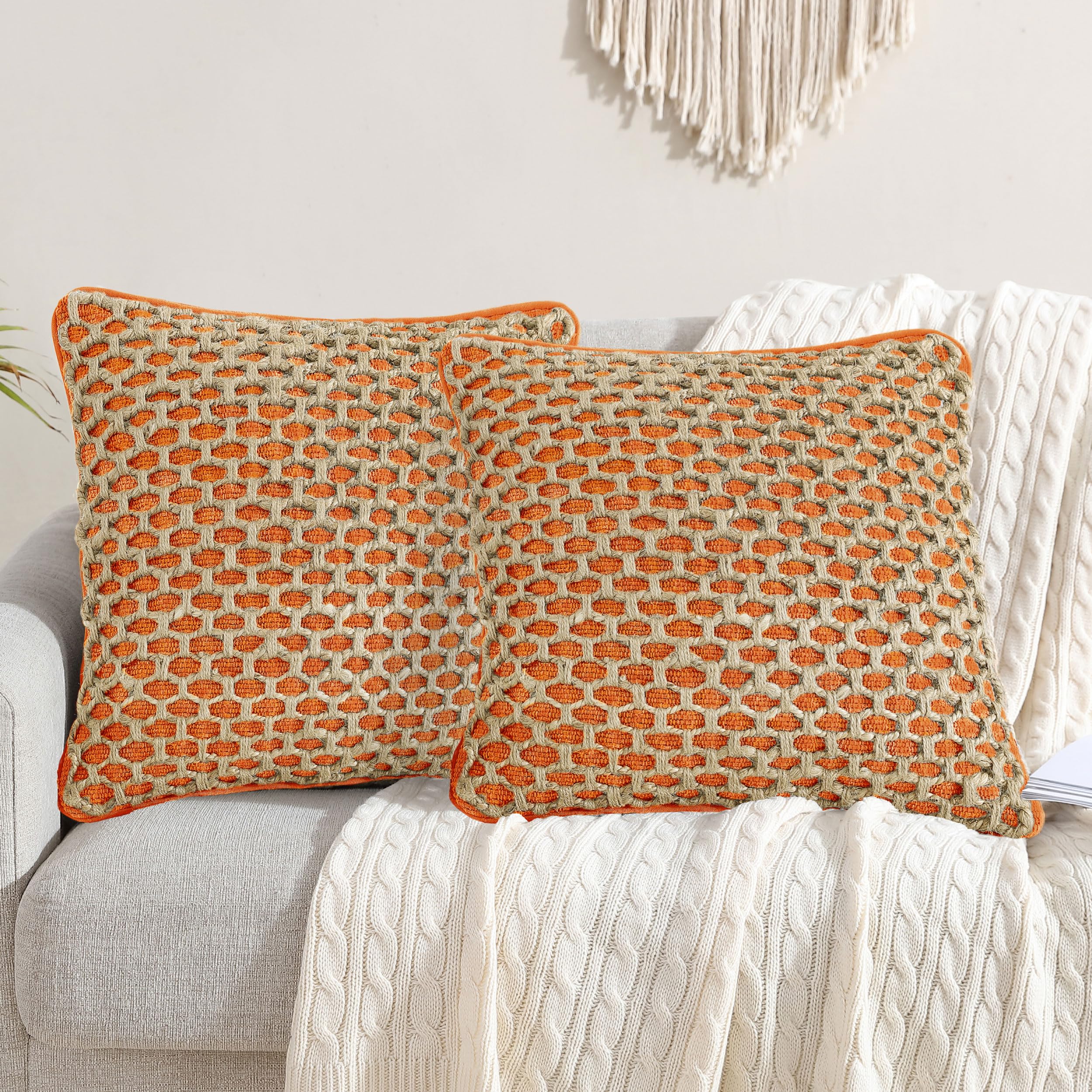 Boho Living Jada Decorative Throw, Premium Woven Design, Living Room Décor, (2) 20" x 20" Pillow Covers with Insert, Black 2 Count