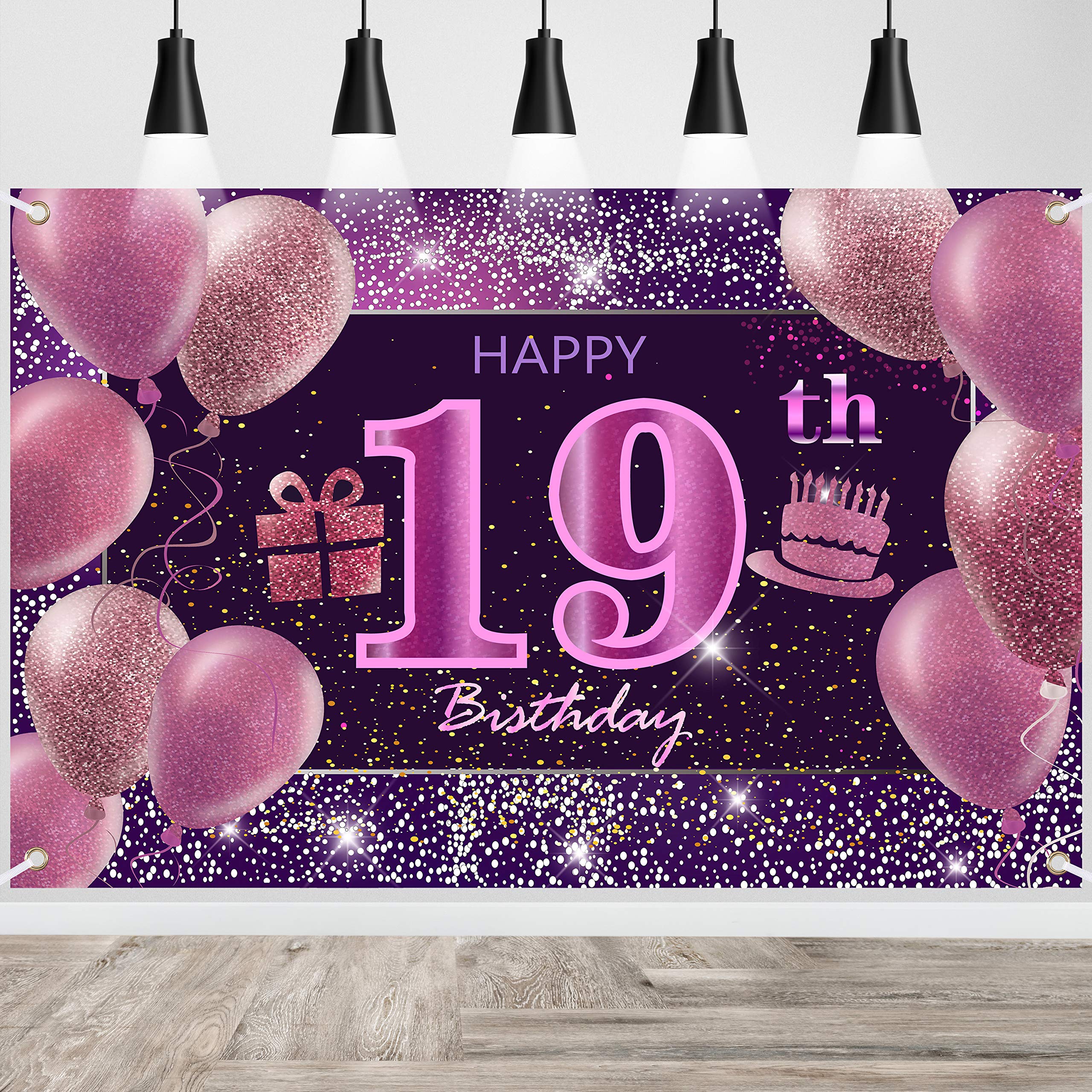 19th Birthday Decorations IMISI Happy Birthday Banner Pink Birthday Backdrop Decorations for a Party