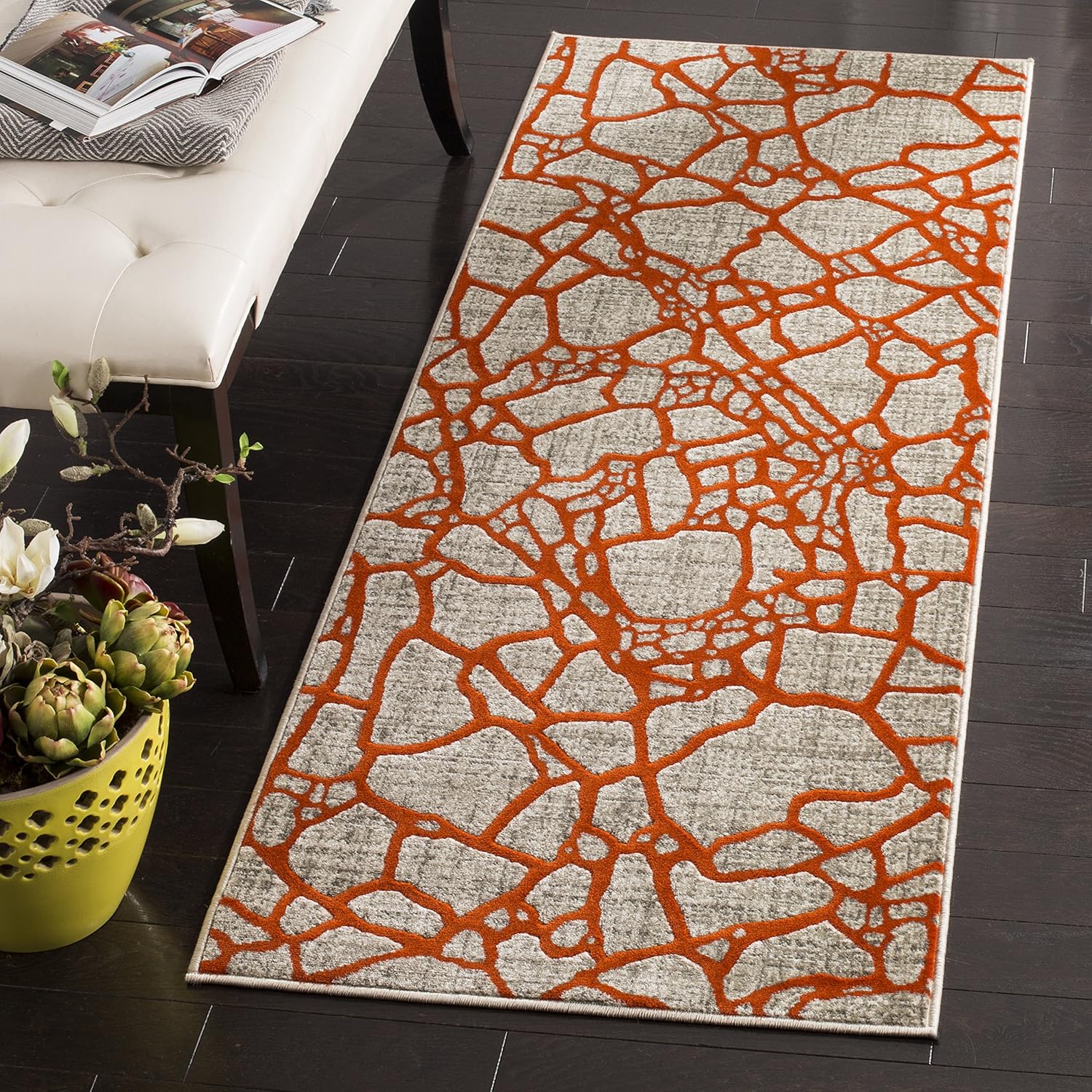 SAFAVIEH Porcello Collection Runner Rug - 2'4" x 6'7", Light Grey & Yellow, Modern Abstract Design, Non-Shedding & Easy Care, Ideal for High Traffic Areas in Living Room, Bedroom (PRL7737C)