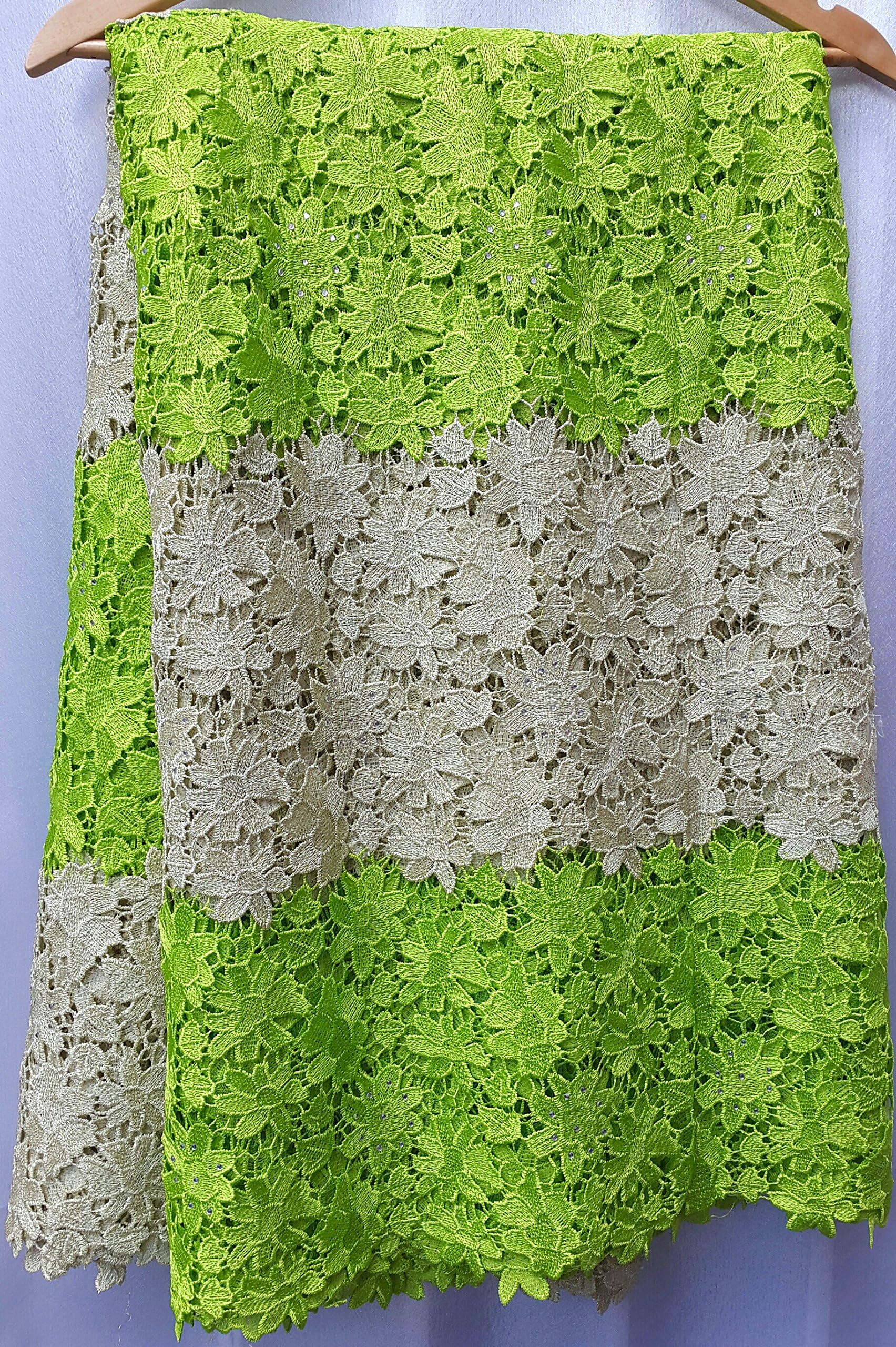 AFRICAN TISSUE GUIPURE LACE FABRIC DENTELLE SWISS LACE EMBROIDERY 5 YARDS MODEL 2 TONE COTTON GHANA NIGERIA