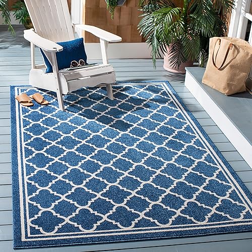 Safavieh Amherst Collection AMT422B - Alfombra para interiores y exteriores, color gris claro y beige