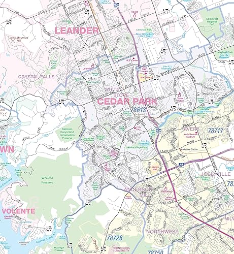 Miniatura 4 de Texas Map Store Mapa de pared arterial mayor del área regional de Austin, 42 pulgadas de ancho x 62 pulgadas de alto (laminado, a todo color)