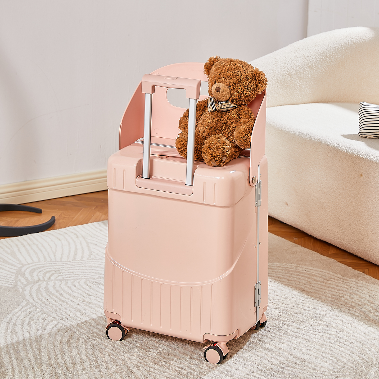 Siège de valise de voyage pour enfant - Plastique ABS - Ceinture réglable noire - Bagage léger avec fonction de sécurité - Valise de cabine pliable pour garçons et filles en voyage
