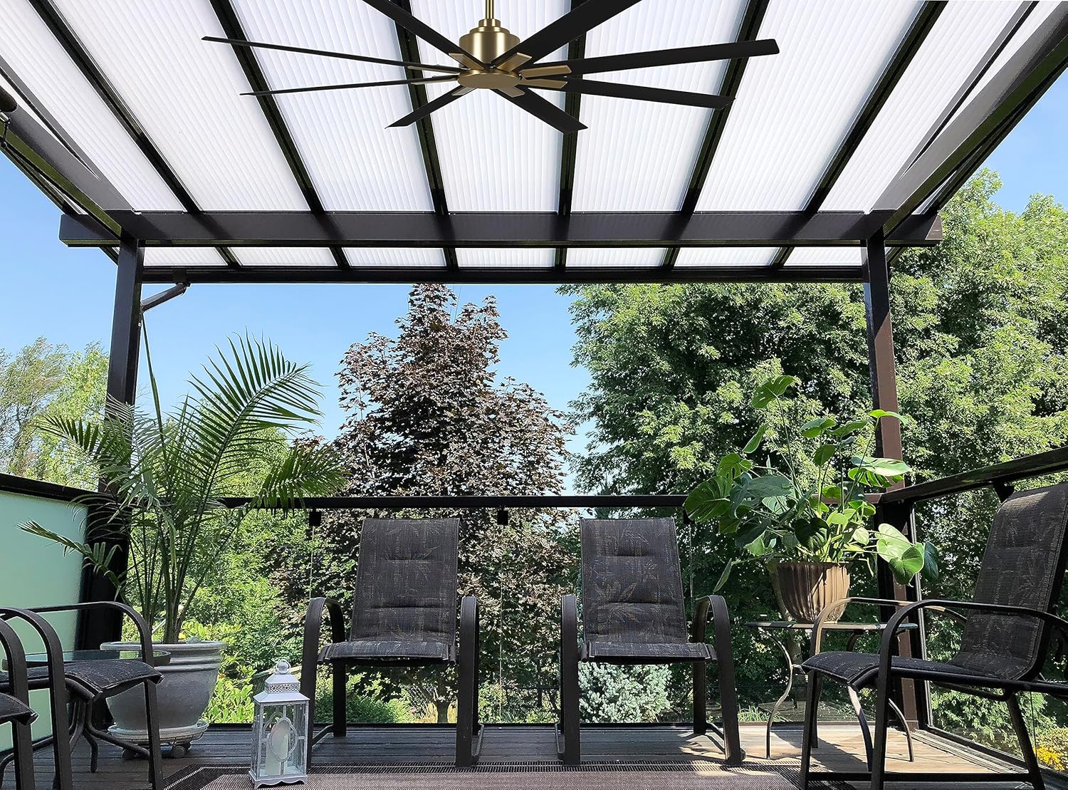 MINKA-AIRE F896-65-SBR/CL Xtreme H2O 65 Inch DC Motor Outdoor Ceiling Fan with Remote Control in Soft Brass Finish with Coal Blades