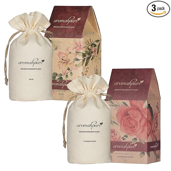 Aromahpure Premium Car Perfume Fragrance Flakes - Bliss - ?Floral Lilly and Charming Rose-?Bulgarian Rose , Luxury Car Air Freshener made Organically with Essential Oil, Grains, and Flakes - 50Gms, Bliss Your car for 30 days (Pack of 3)
